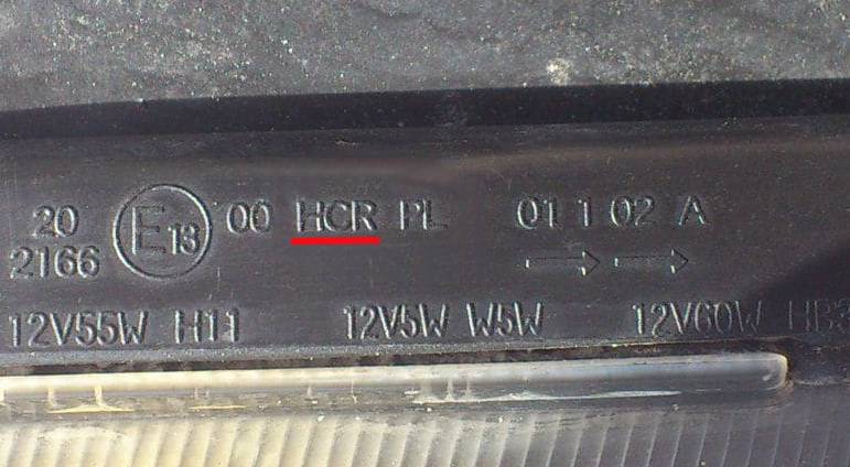 Маркировка галогеновой фары HCR
